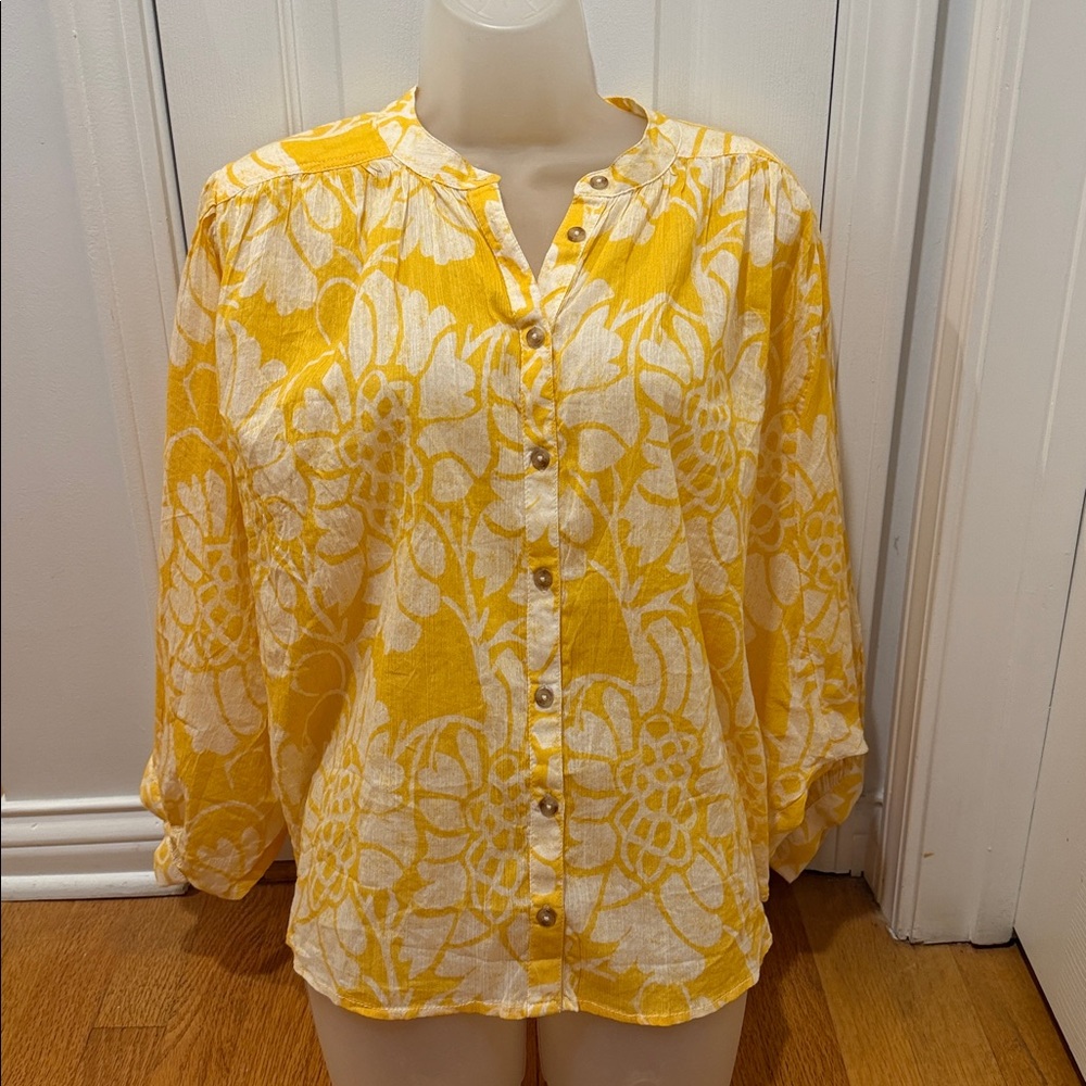 The Sydney Batwing Blouse by Pilcro Floral Yellow and White Women's Top M - Picture 5 of 13